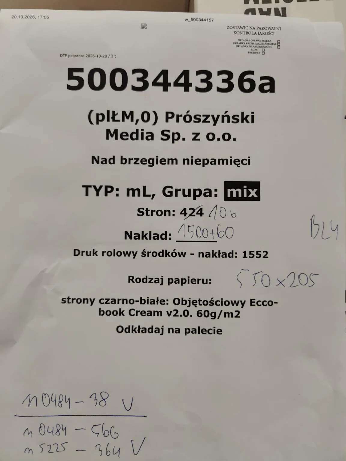 Przykładowa karta zlecenia 500344336a z odręcznymi adnotacjami